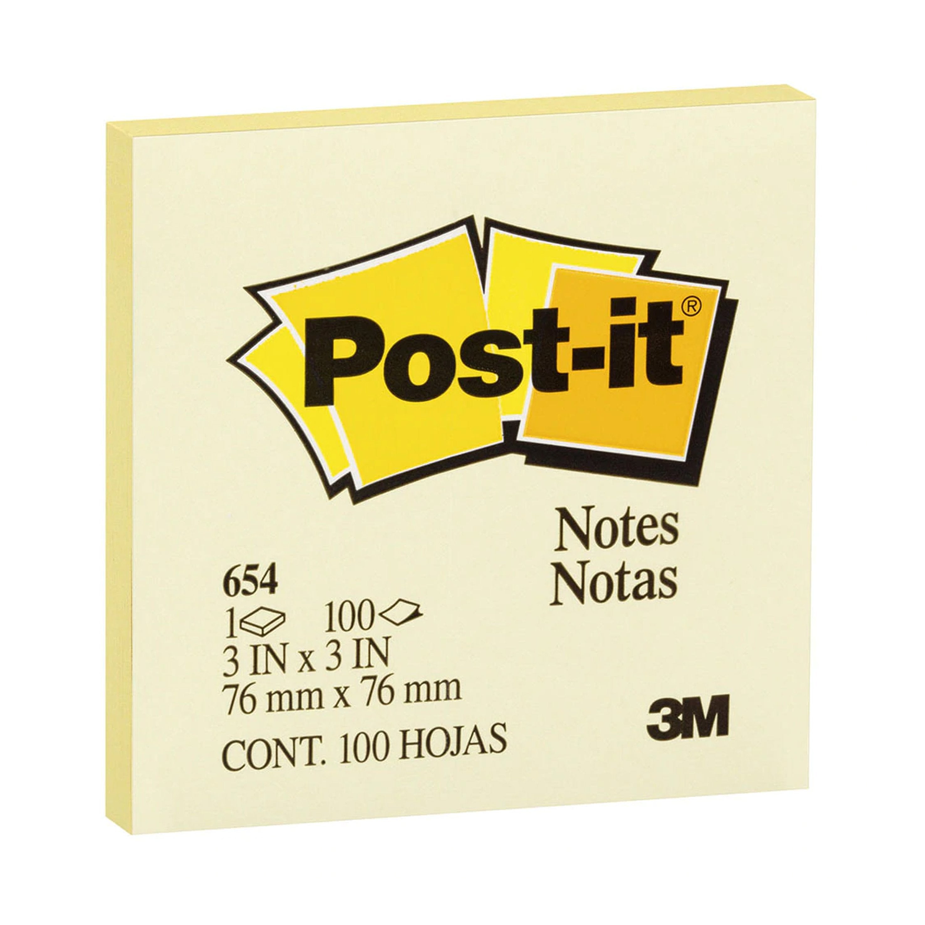 3M Sticky Post It Notes 3x3 Inches (76x76mm) - 654-1CY - Bright Colors, Repositionable Adhesive - Perfect for Office, School & Home Organization