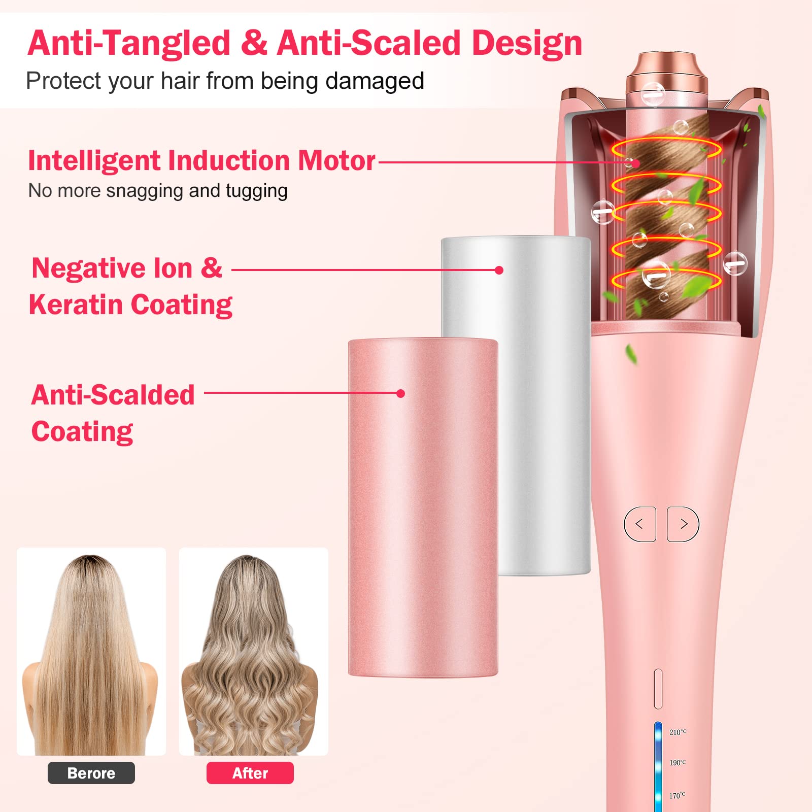 Automatic Curling Iron with Adjustable 4 Temperature Levels, 1
