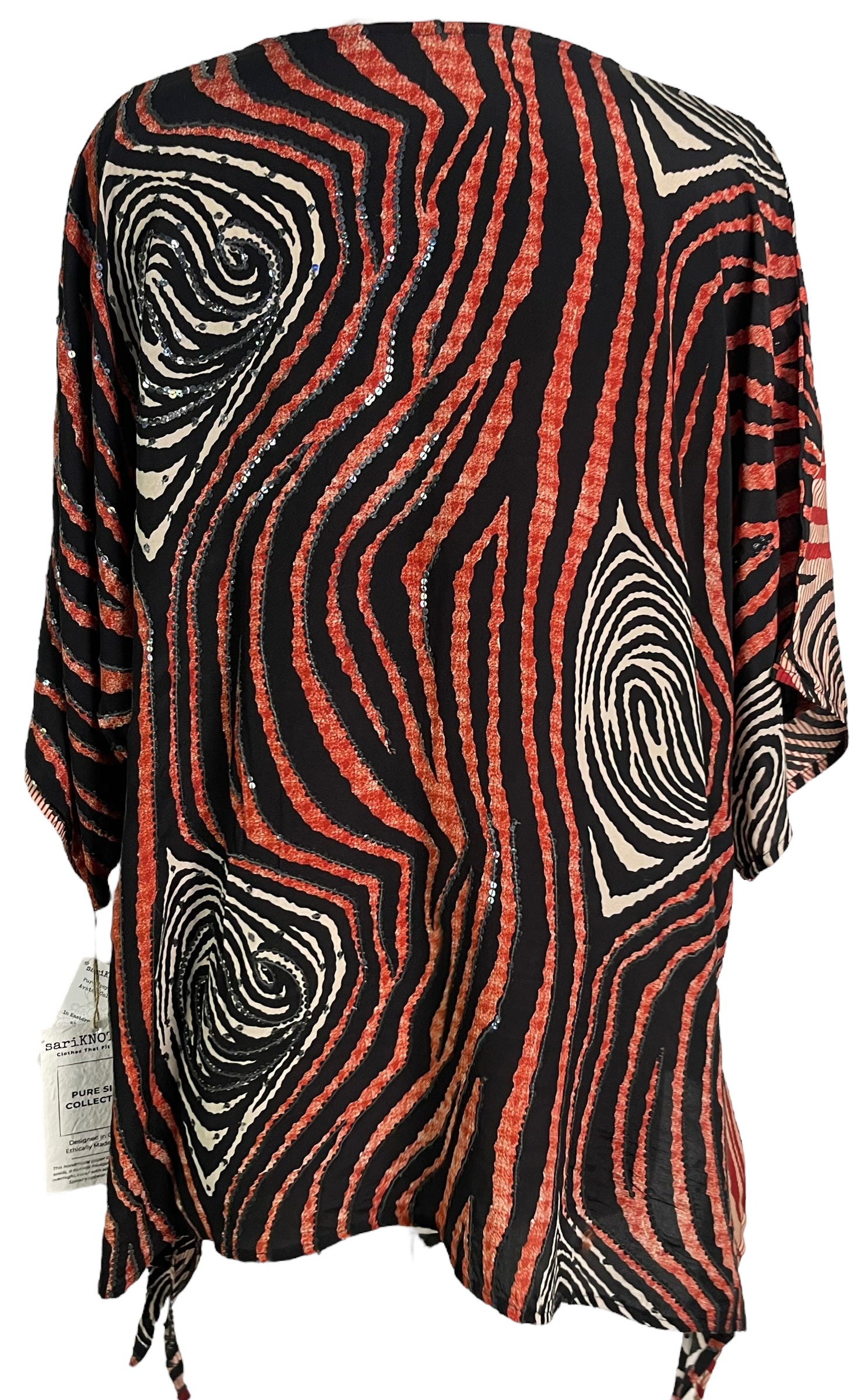 PRC6467 Women's Pure Silk Long Tunic Top with Side Ties - Elegant Loose Fit Blouse for Casual Wear, Office & Special Occasions