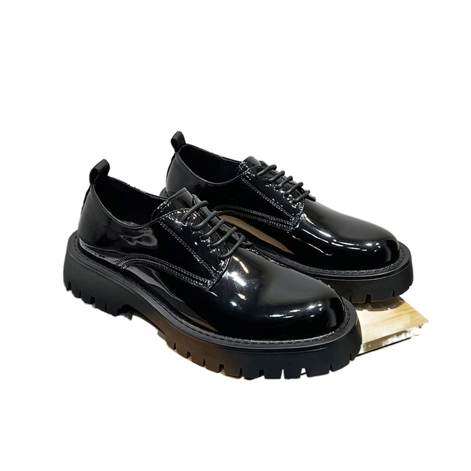 JRTGHNF Men's Mid Heel Oxford Dress Shoes - Black PU Leather Office & Formal Lace-Up Shoes for Business, Wedding & Professional Occasions