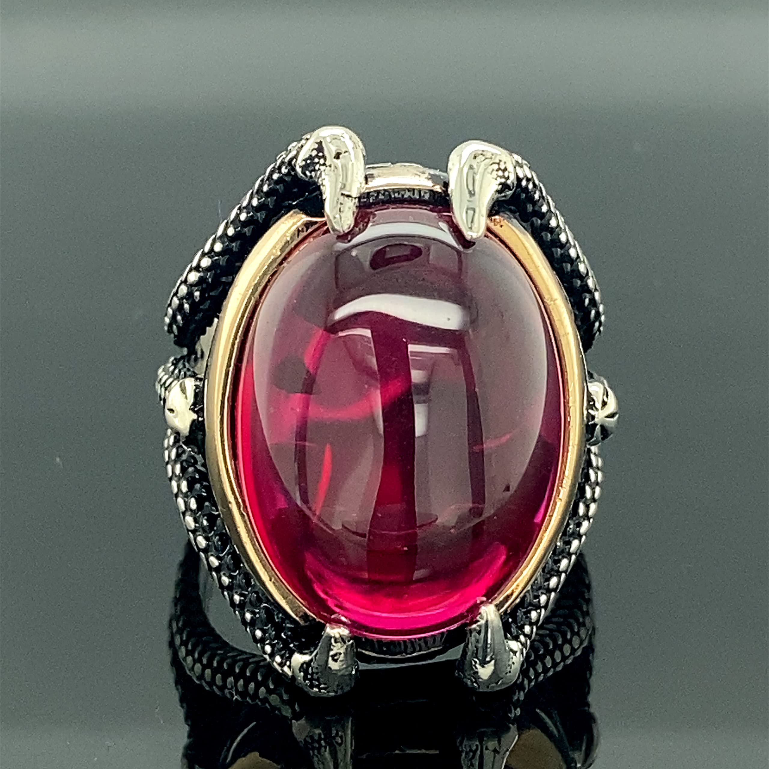 Handmade Ruby Stone Ring for Men - 925 Sterling Silver Oval Gemstone Claw Ring - Unique Jewelry Gift for Him - Perfect for Weddings, Anniversaries & Special Occasions