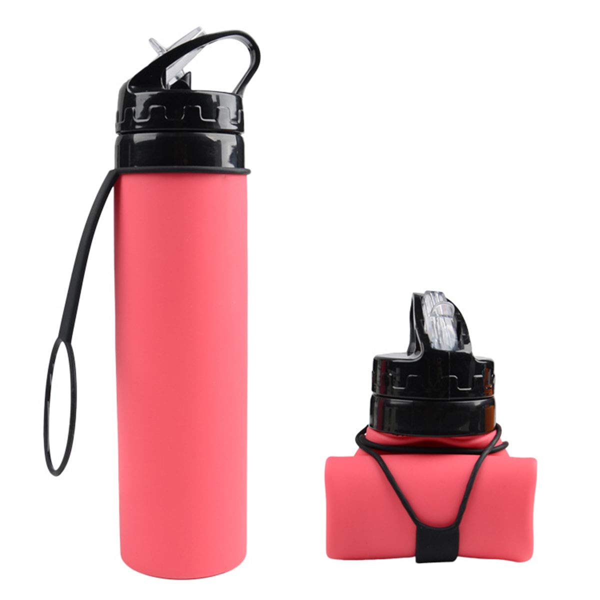 Collapsible Silicone Water Bottle 20.3 oz - Foldable, Leakproof & Ultralight - Perfect for Hiking, Camping, Gym & Outdoor Activities - Space Saving Roll Up Design