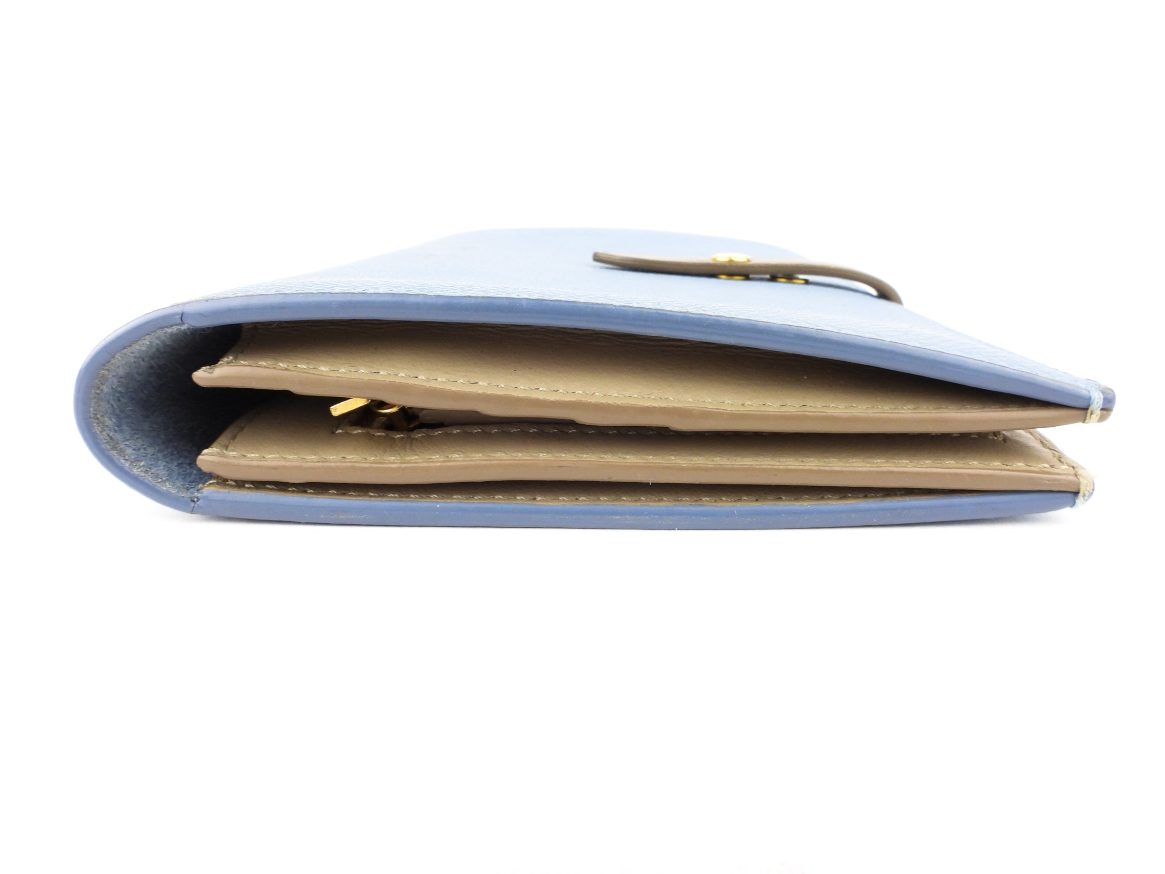 Celine Bicolor Blue and Taupe Leather Strap Large Multifunction Snap Wallet for Women - Luxury Designer Clutch with Card Slots & Zipper Pocket - Perfect for Everyday Use, Travel and Special Occasions