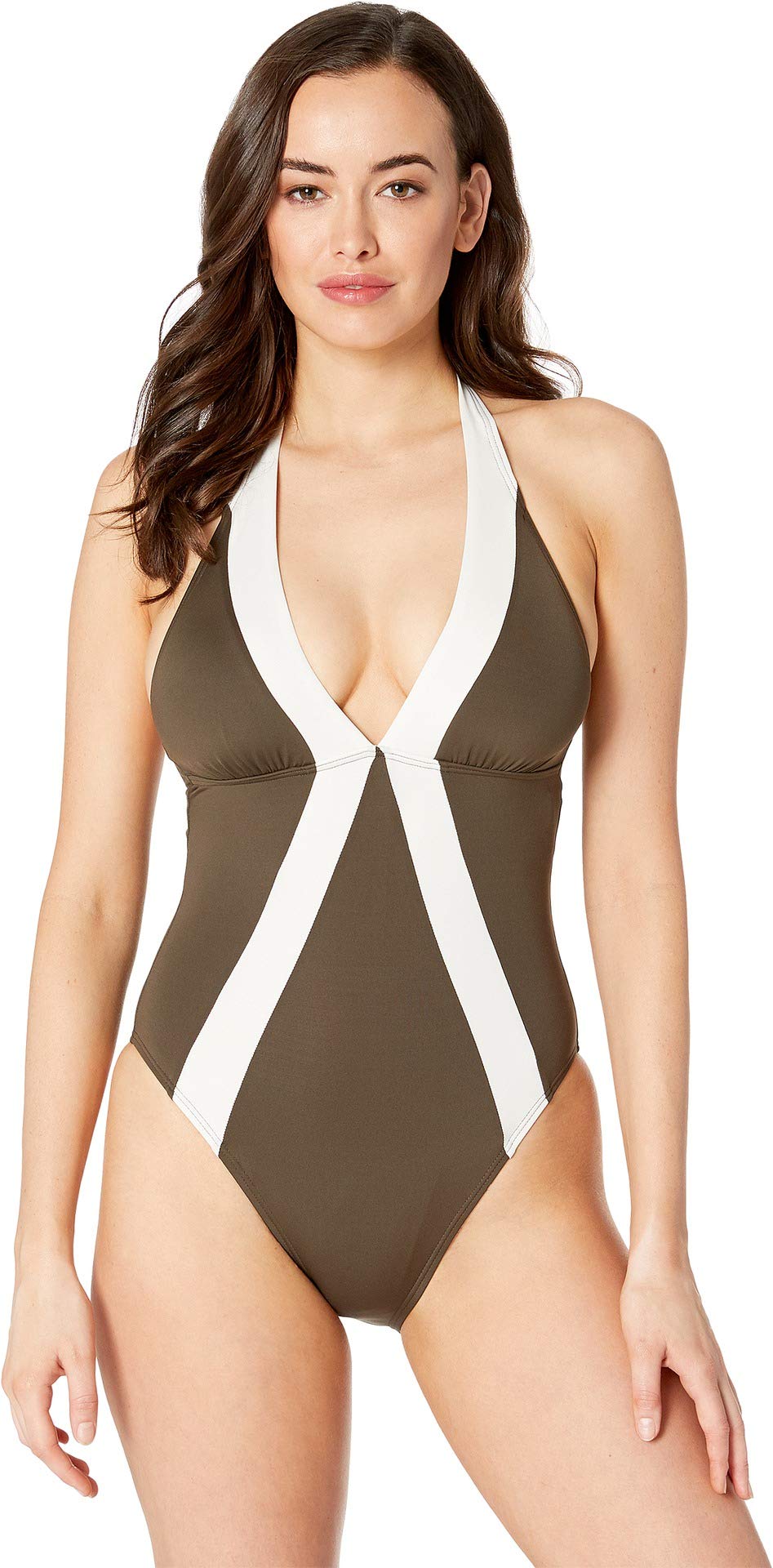 Vince Camuto Women's Color Block Halter One-Piece Swimsuit - UPF 50+ Sun Protection, Bonsai 14 - Perfect for Beach Vacations, Pool Parties & Summer Getaways