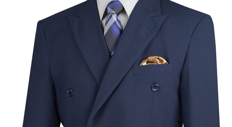 Ram Collection Navy Blue Double Breasted 2-Piece Suit Set - Regular Fit for Business, Weddings & Formal Events