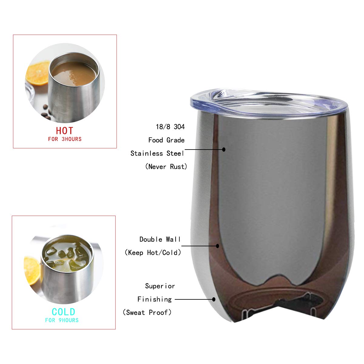 8-Pack 12oz Stainless Steel Wine Tumblers with Lids - Double Wall Vacuum Insulated Travel Cups for Wine, Coffee & Cocktails - Perfect for Picnics, Parties & Outdoor Adventures (Stainless Steel)