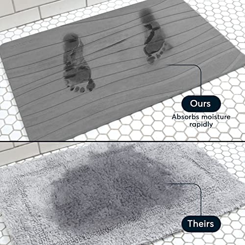 SUTERA - Non-Slip Stone Bath Mat Set with Waffle Bath Towel & Hand Towel, Soft & Absorbent, Gray - Perfect for Bathroom, Spa, and Luxury Home Decor
