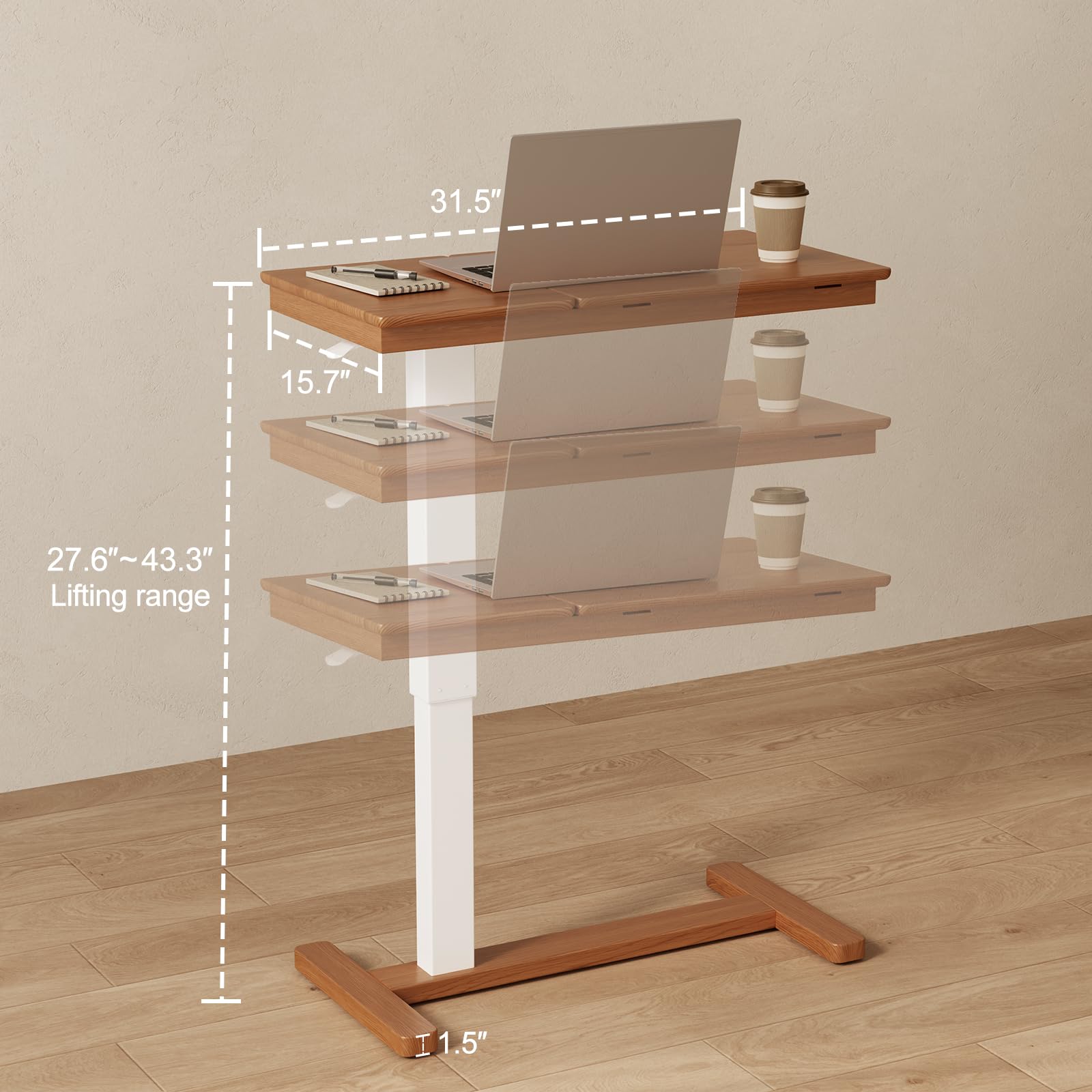 Adjustable Solid Wood Overbed Table with Wheels - Tilt Top Hospital Bedside Table, Rolling Bed Desk for Home & Medical Use (Walnut) - Perfect for Eating, Working & Reading in Bed or Recovery