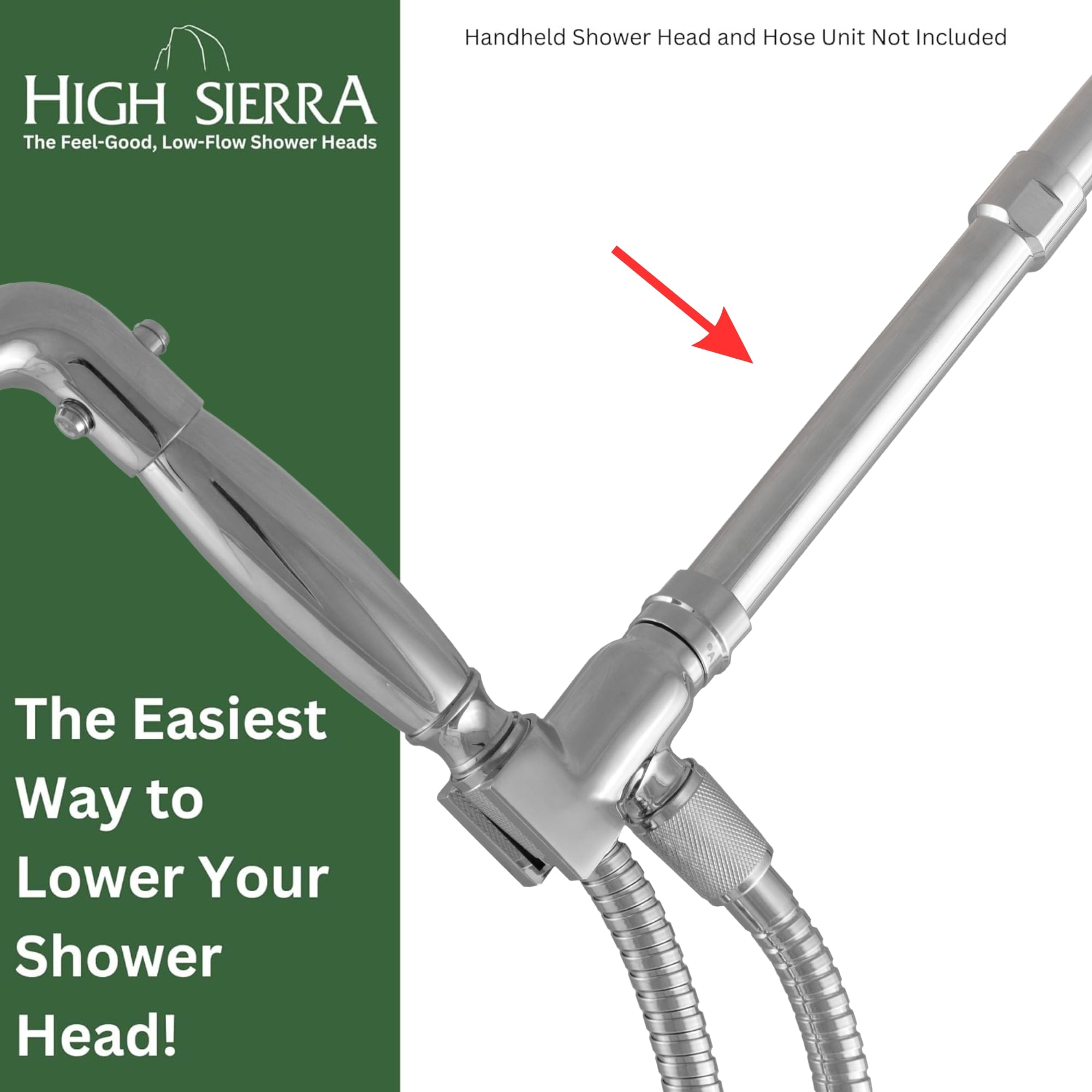 High Sierra Showerheads® E-Z REACH Solid Metal Shower Arm Extension - Adjustable Shower Head Extender for Lowering Existing Shower Heads & Handheld Units - Durable Matte Black Finish - Perfect for Tall Users, Elderly & Accessibility Needs