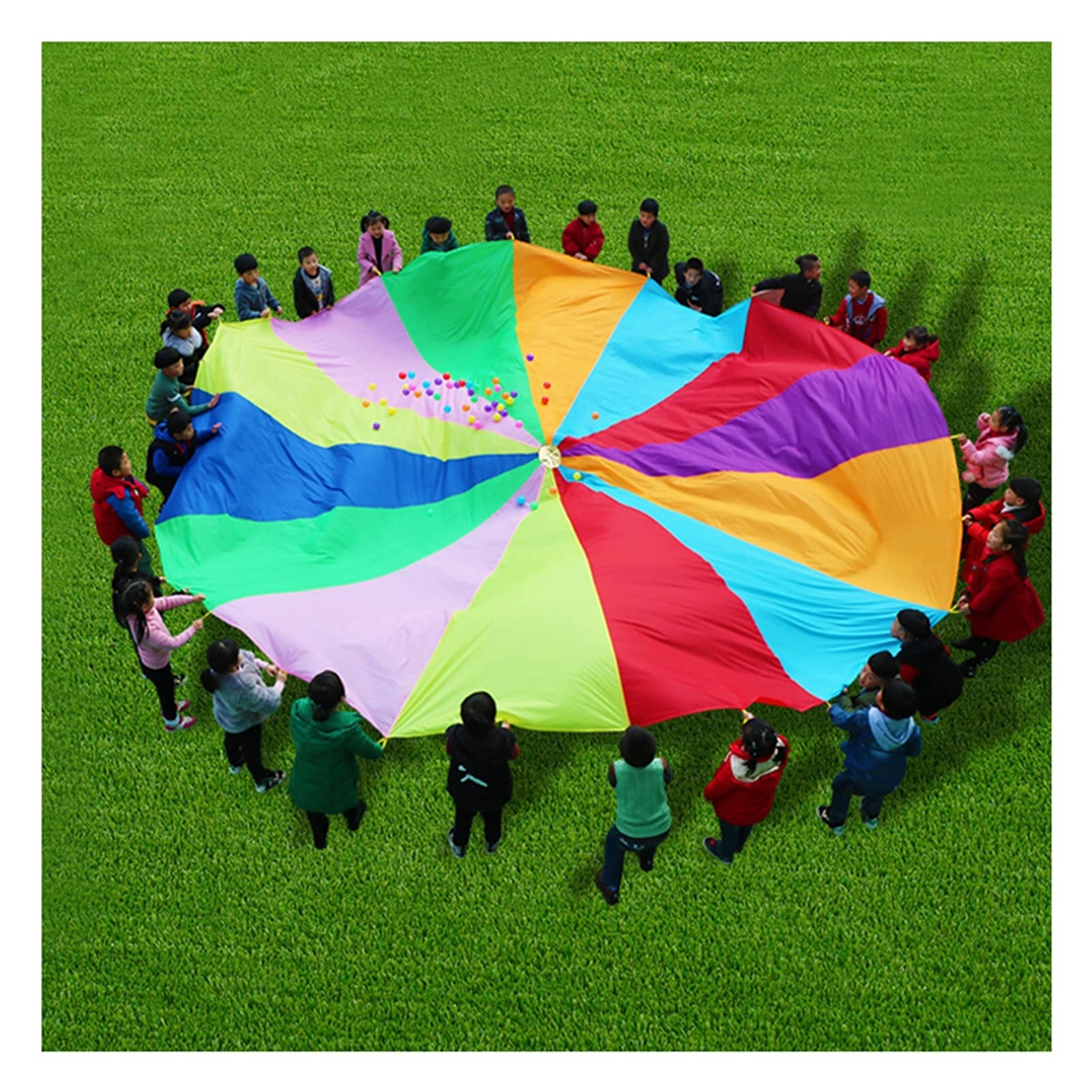 Rainbow Play Parachute 16.4ft for Kids & Adults - Outdoor Teamwork Game Toy for Backyard Parties, School Activities & Group Games - Perfect for Picnics, Gym Class & Family Fun