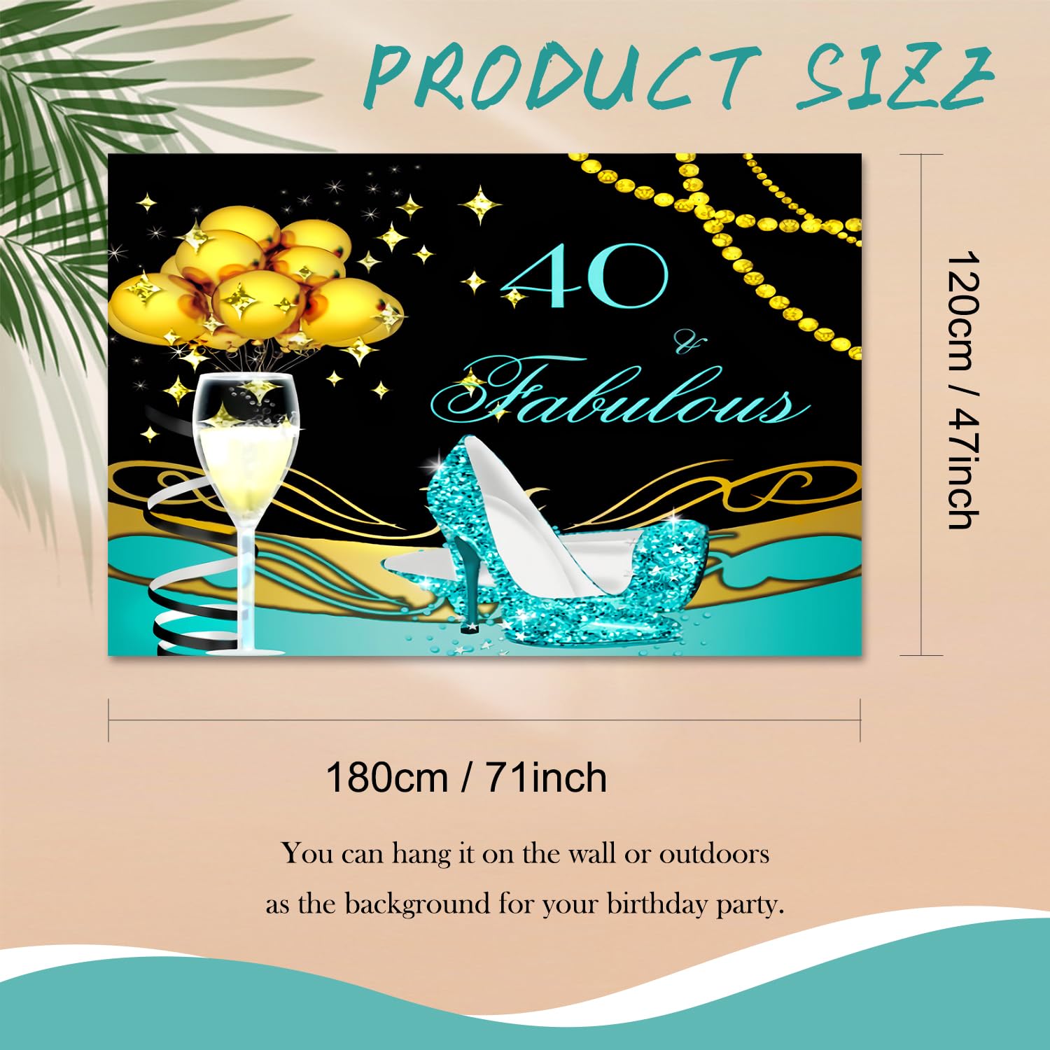 Teal Black Gold 40th Birthday Party Decorations Set - Shiny Sequin Backdrop Banner, High Heels & Champagne Glasses for Women's Milestone Celebration | Perfect for Photo Booths, Birthday Parties & Anniversary Events