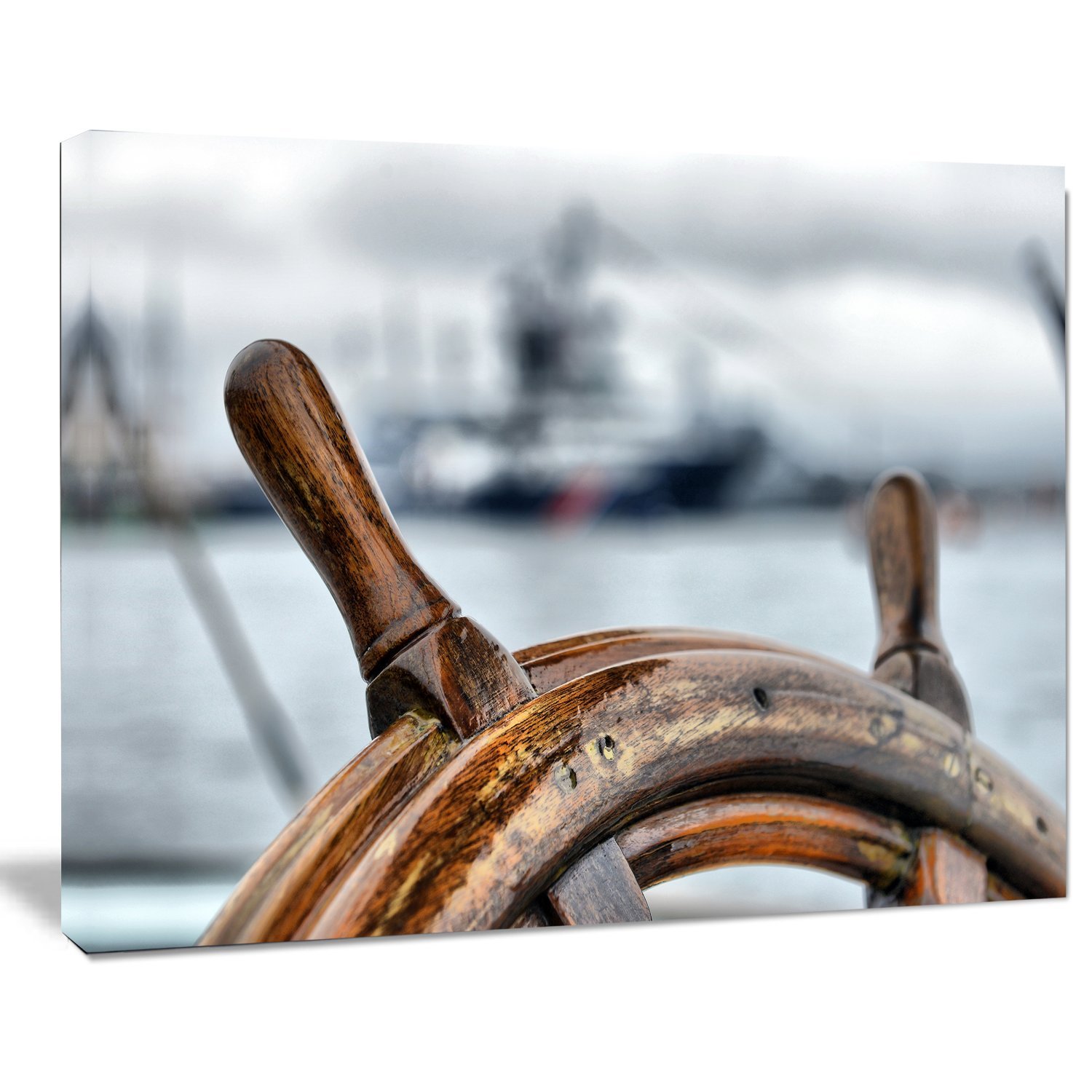 Designart PT9660-20-12 Sailboat Landscape Photography Canvas Wall Art Print - 12x20 Inches, Brown Framed Decor for Living Room, Bedroom & Office