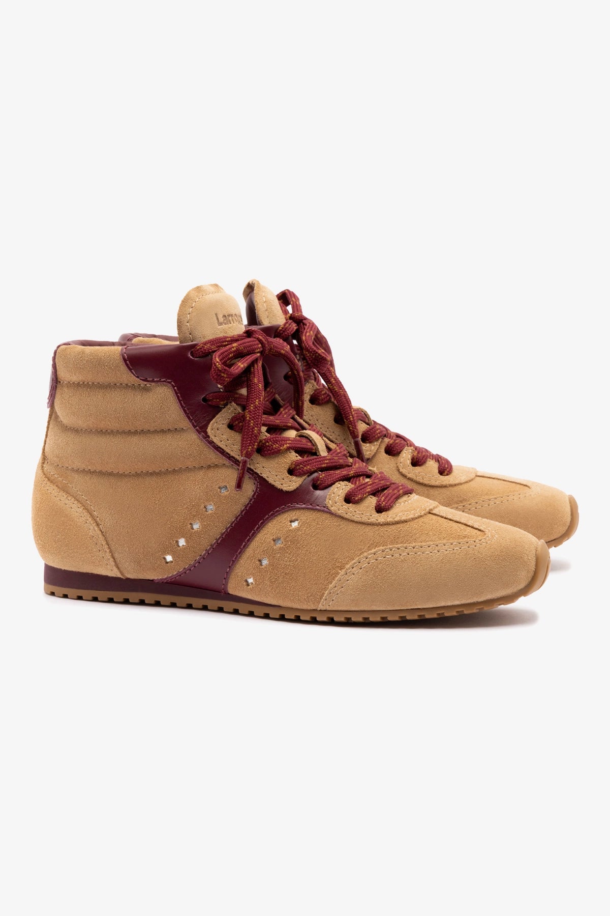 Stella Mid Sneaker for Women - Peanut Suede & Burgundy Leather Casual Shoes | Comfortable Walking Sneakers for Everyday Wear, Work & Travel