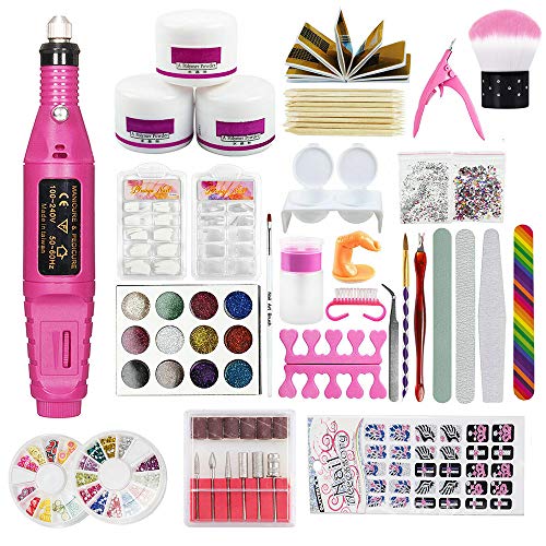iMeshbean® Professional Acrylic Nail Art Kit - Nail Drill Machine, Acrylic Powder & Liquid, Glitter Rhinestones - Complete Manicure Set for Beginners & Experts - Perfect for Home DIY, Salon Use & Nail Art Gifts