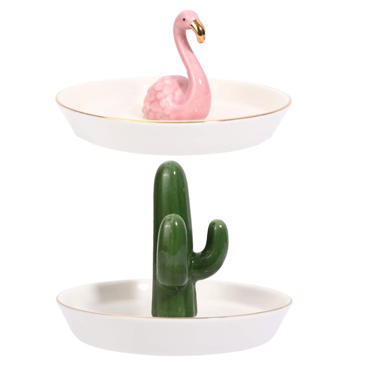 2pcs Cabilock Shelf Bracket with Ceramic Ring Holder - Flamingo Jewelry Display Tray for Earrings, Necklaces & Rings | Perfect for Desktop, Window, Bathroom Decor & Wedding Decorations
