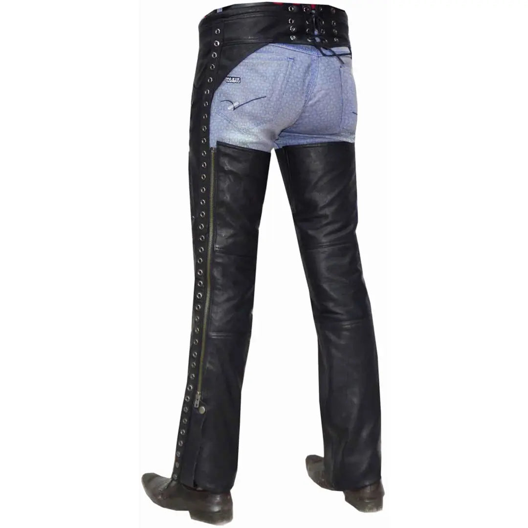 Unik International Women's Fashion Eyelet Lace-Up Chaps - Stylish Leather Leggings for Bikers, Motorcycle Riding & Edgy Outfits