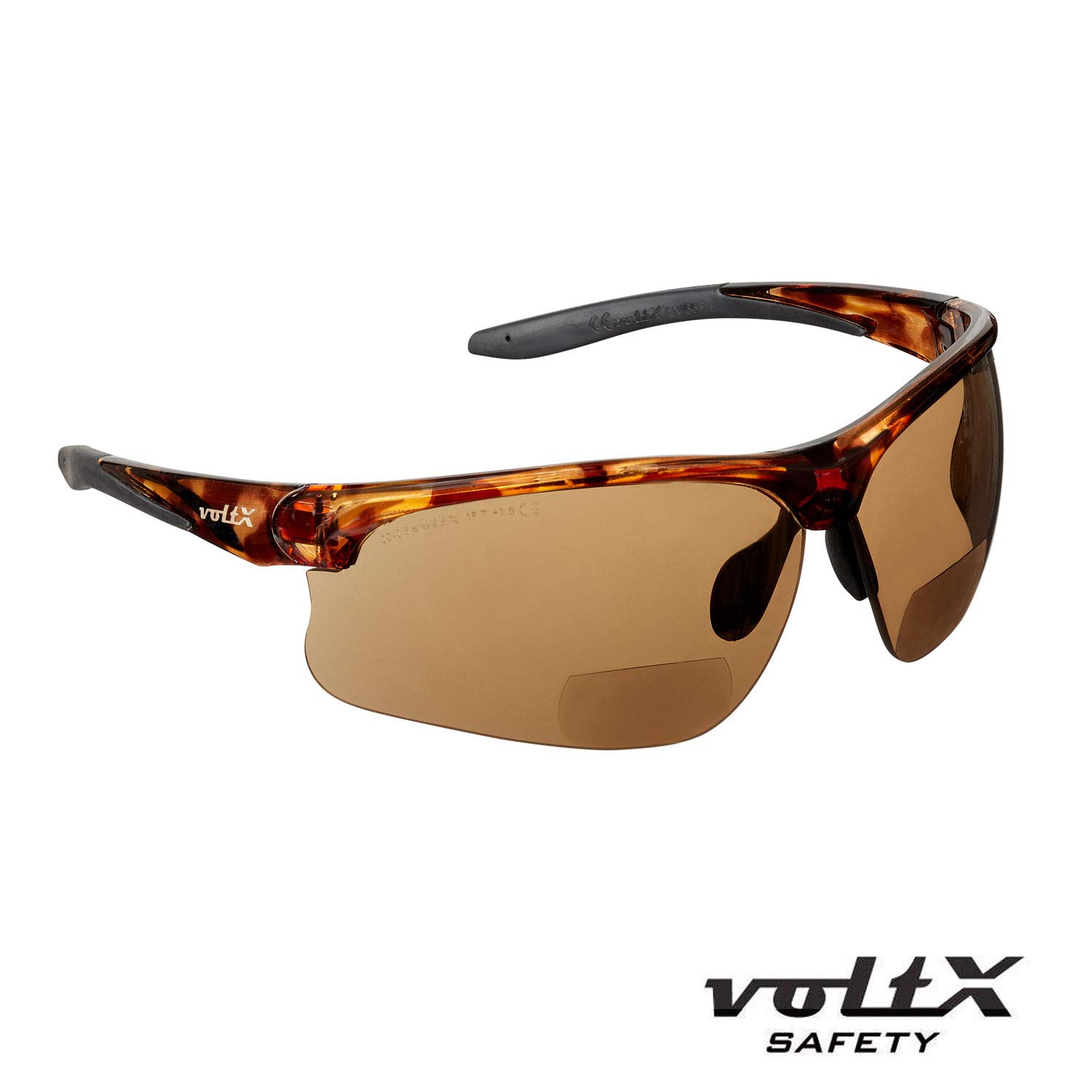 VoltX CONSTRUCTOR ULTIMATE Bifocal Safety Glasses with UV400 Protection - Tortoise Frame & Gold Mirror Lens (+2.5 Diopter) - CE EN166FT Certified Anti-Fog Reading Glasses for Cycling, Construction, Woodworking & Outdoor Sports