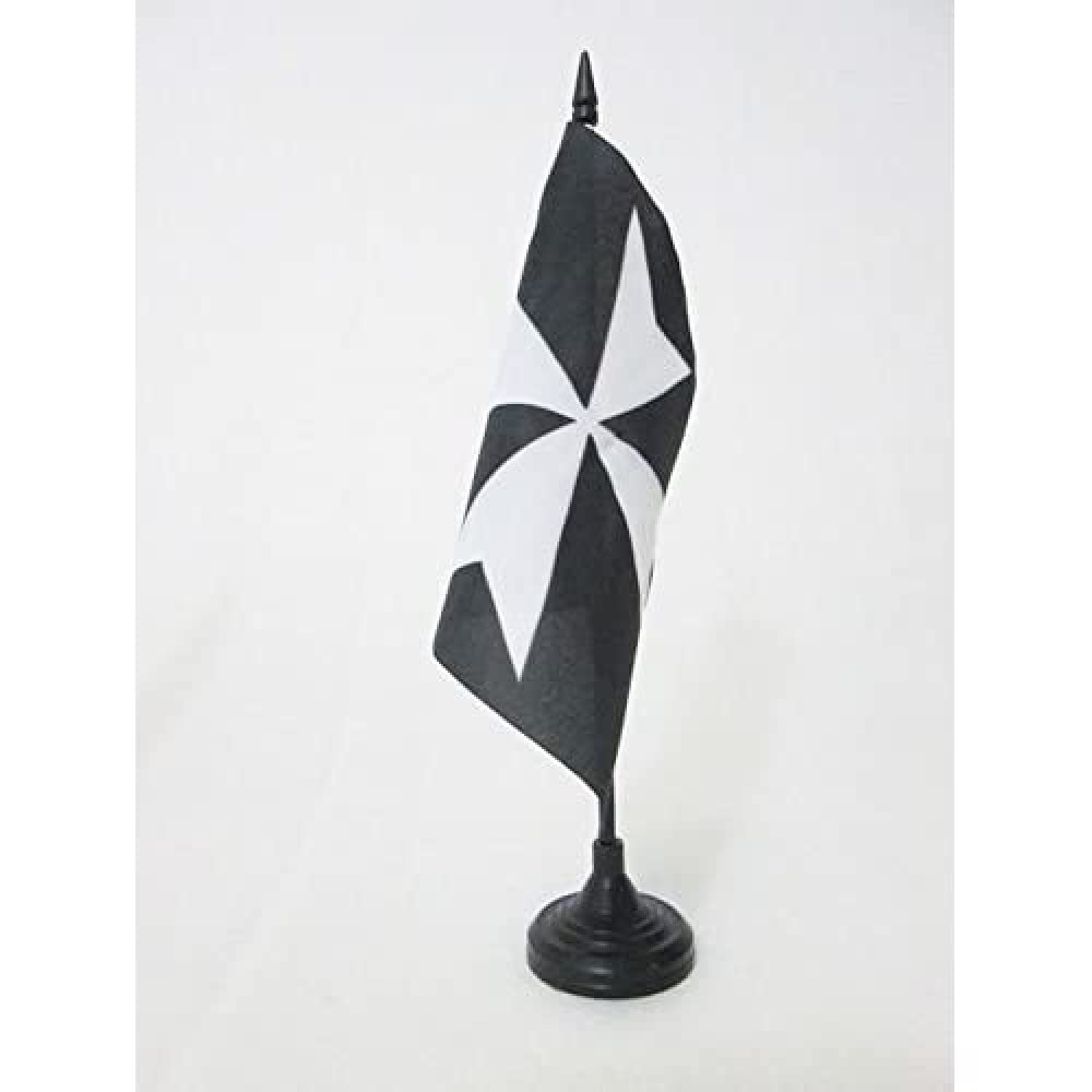 St. John Knights of Jerusalem Hospitaller Order 5'' x 5'' Table Flag - Order of Malta Desk Flag 15x15cm with Black Plastic Base - Perfect for Historical Displays, Medieval Reenactments & Office Decor | AZ FLAG