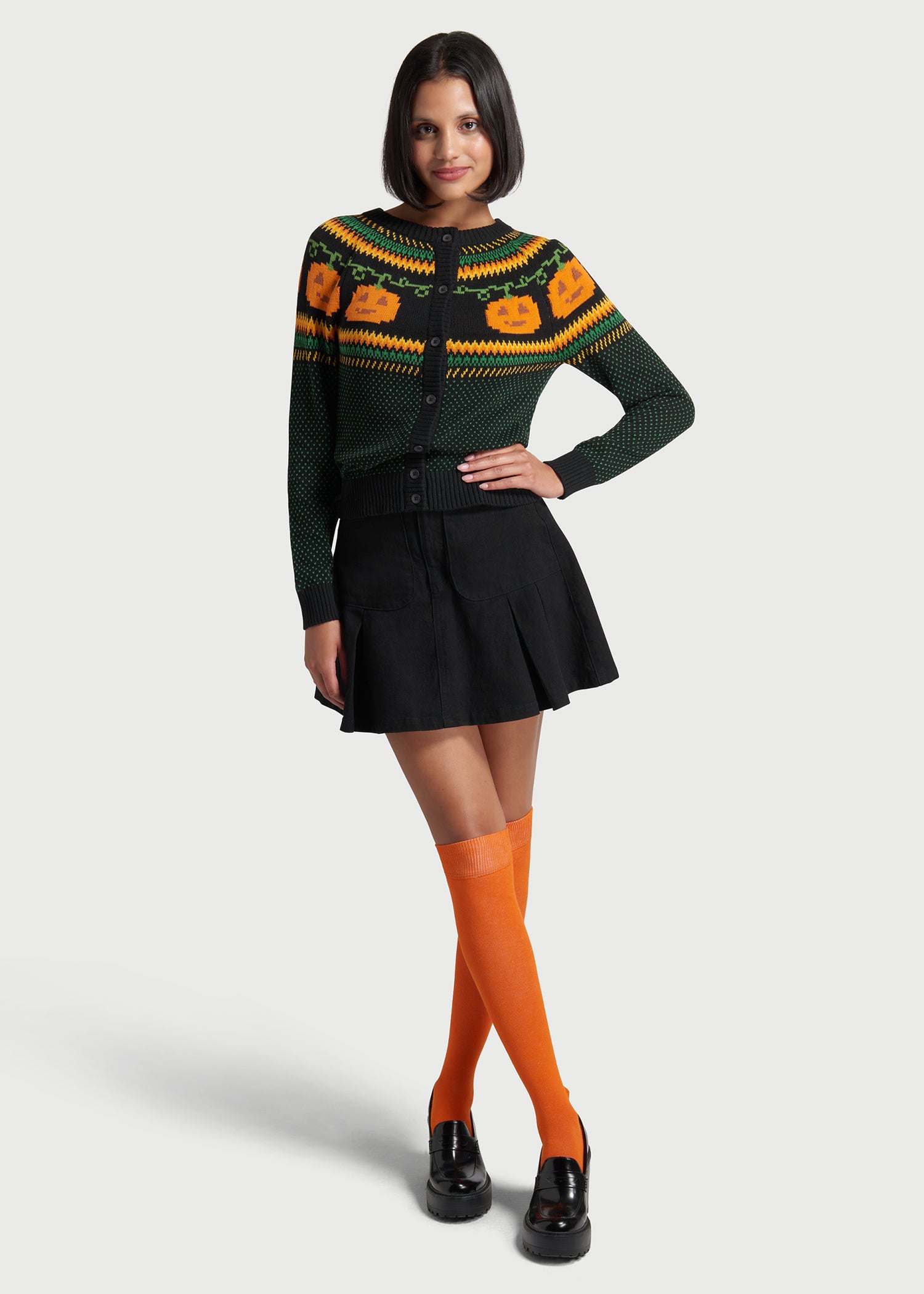Cozy Fair Isle Cardigan with Pumpkin Design - Perfect for Fall & Winter Outfits, Holiday Gatherings & Casual Wear