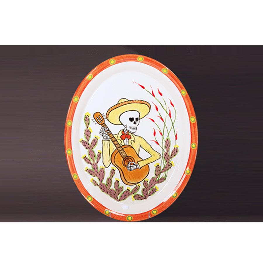 Elegant Oval Serving Platter with Mariachi Guitar Player Design - Perfect for Day of the Dead Celebrations, Mexican Themed Parties & Home Decor