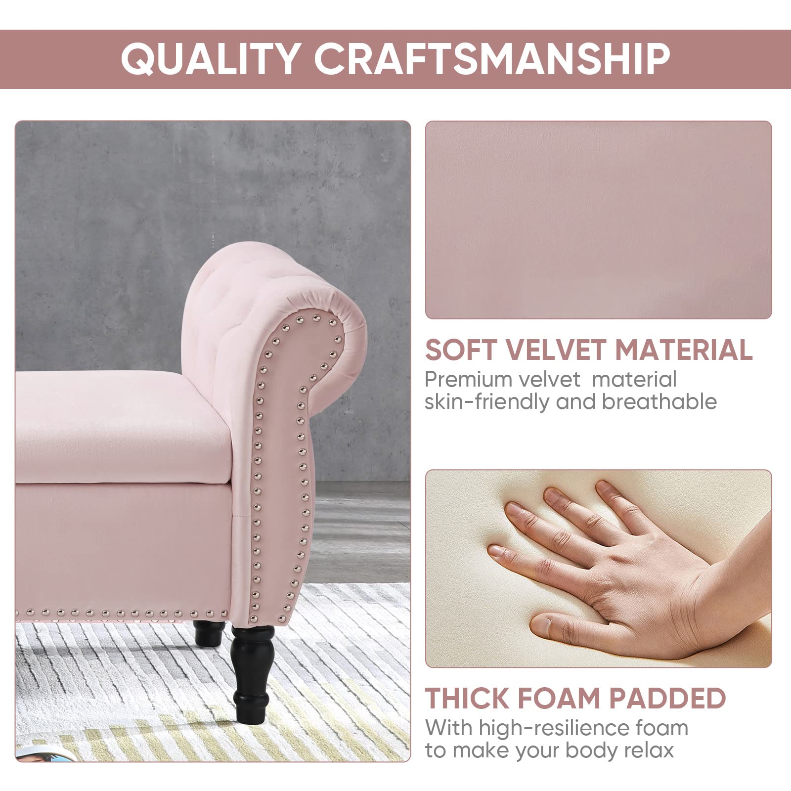 Velvet Storage Ottoman Bench with Tufted Upholstery - Mid Century Modern Small Bench with Hidden Storage & Toss Pillow - Multi-Functional Footrest, Bed End Bench, Entryway Seating for Bedroom, Living Room, Hallway (Pink) - Perfect for Small Space Organization & Cozy Home Decor