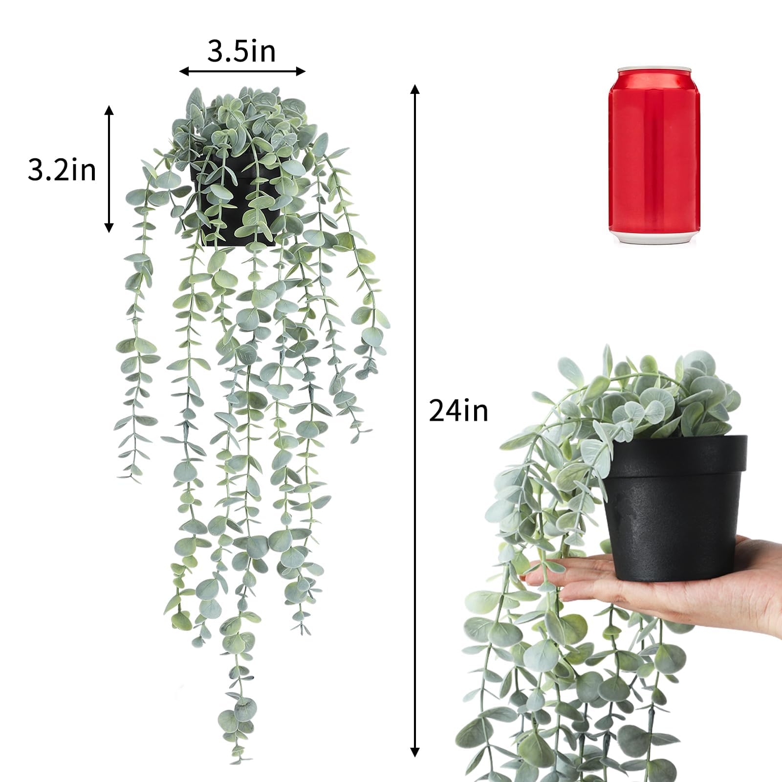 COCOBOO 3 Pack Artificial Hanging Eucalyptus Plants - Fake Potted Greenery for Wall Decor, Home, Patio, Indoor & Outdoor Use - Perfect for Living Room, Bedroom, Office & Wedding Decorations