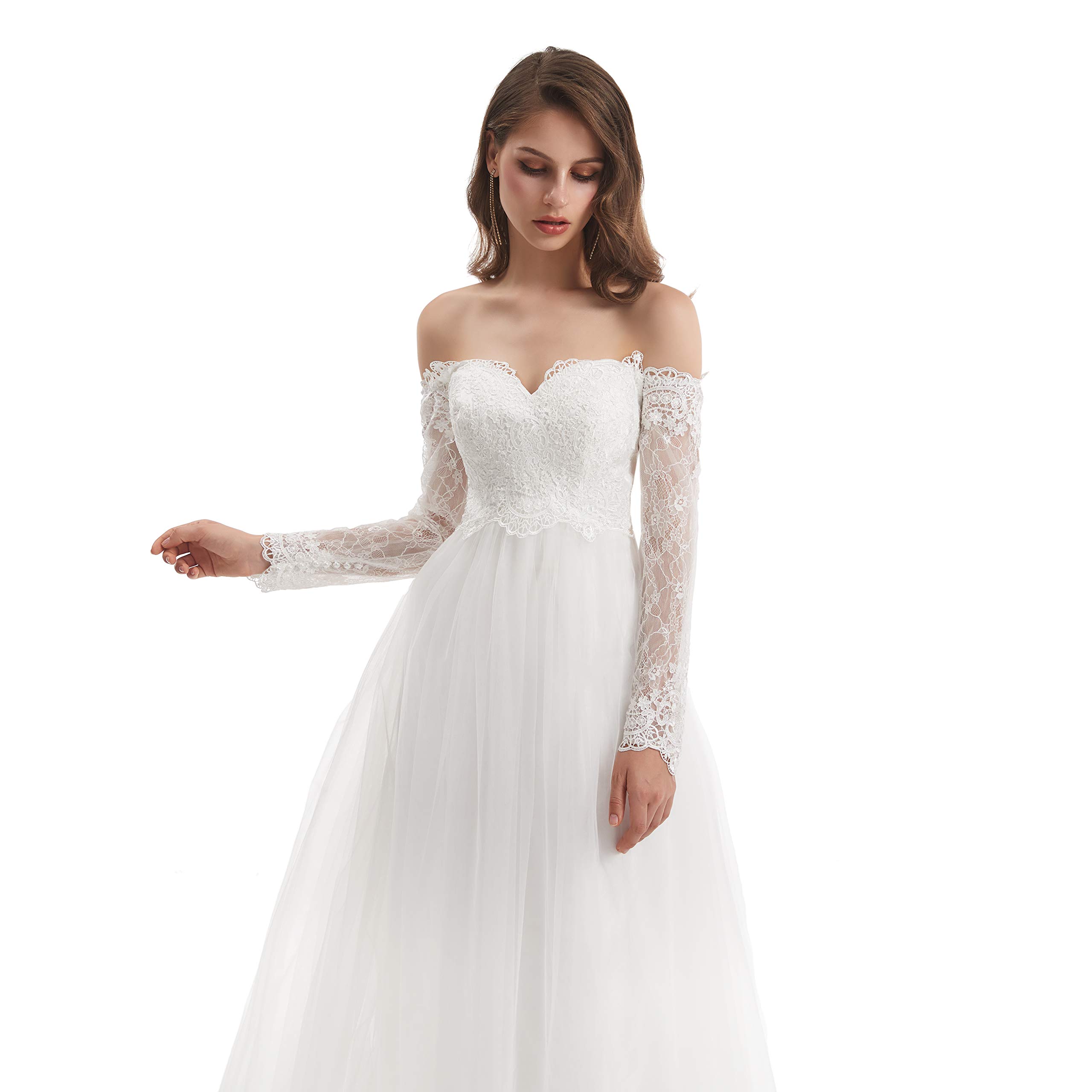 Elegant Datangep Women's Off-Shoulder Lace A-Line Wedding Dress with Beading - Perfect for Beach Brides, Boho Chic Ceremonies & Romantic Photoshoots