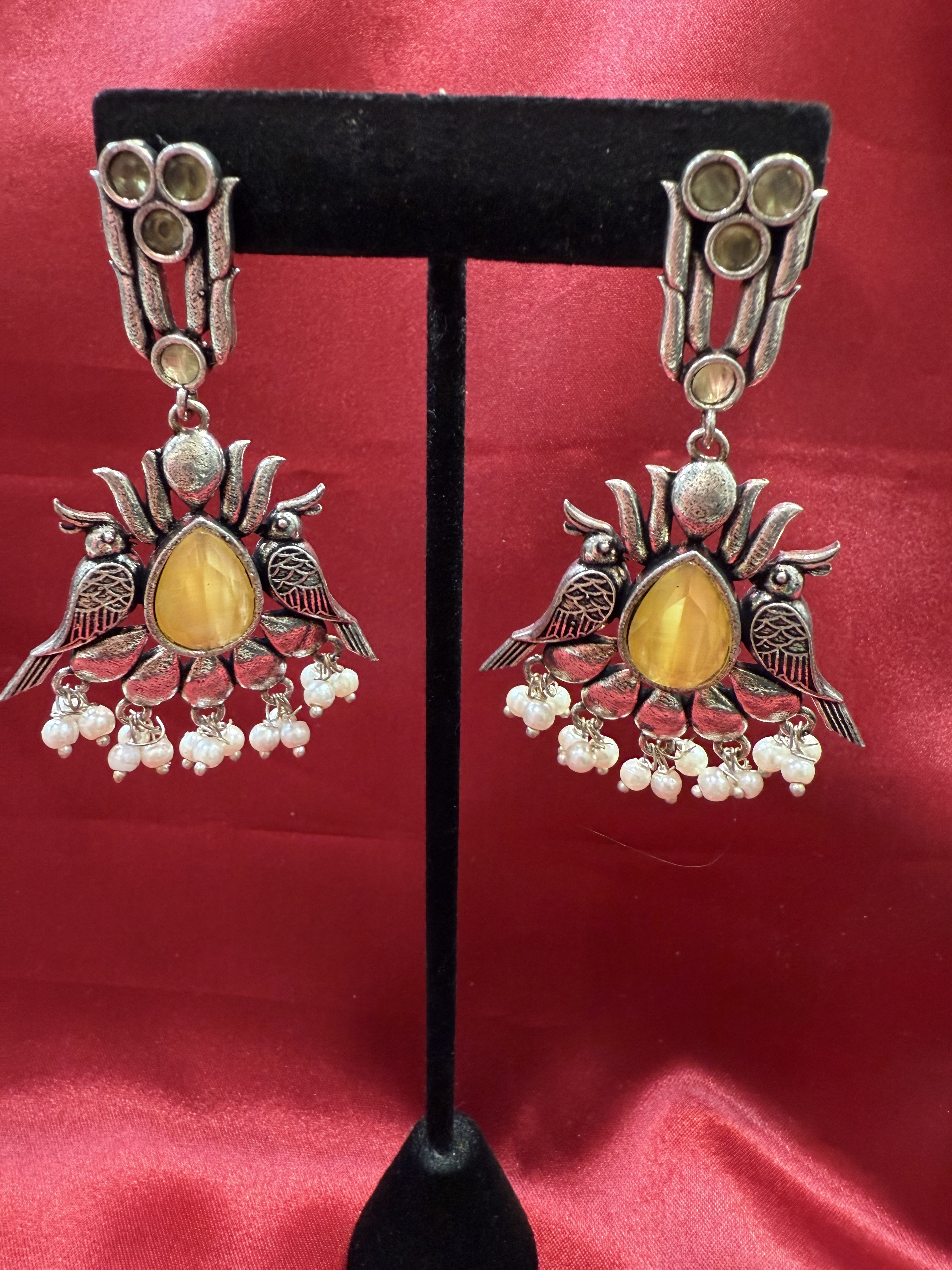 Elegant Light Yellow Oxidized Beaded Bird Design Earrings for Women - Perfect for Parties, Weddings & Everyday Wear