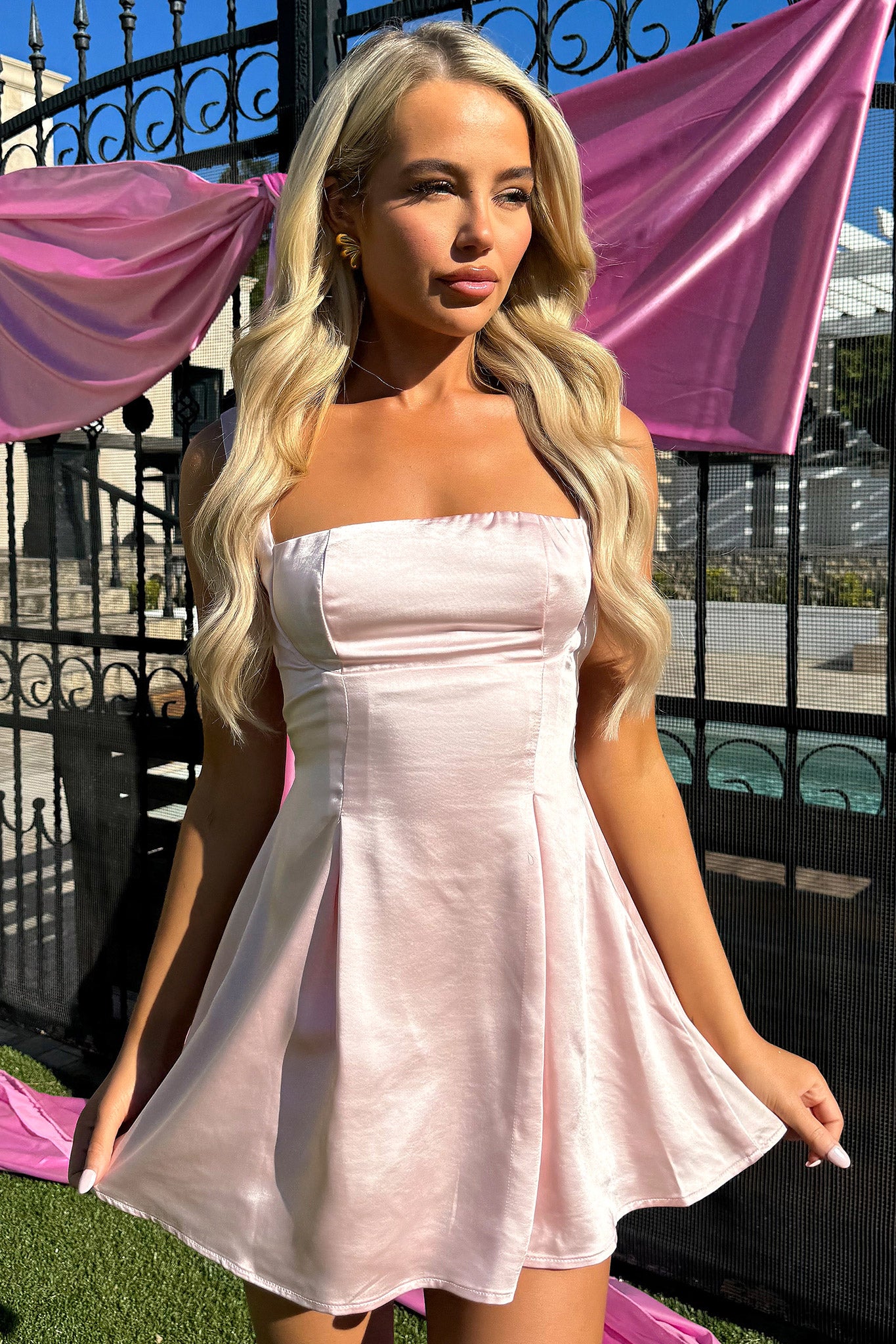 Edina Dress - Elegant Pink Flowy Midi Dress for Women | Perfect for Casual Outings, Date Nights & Summer Parties