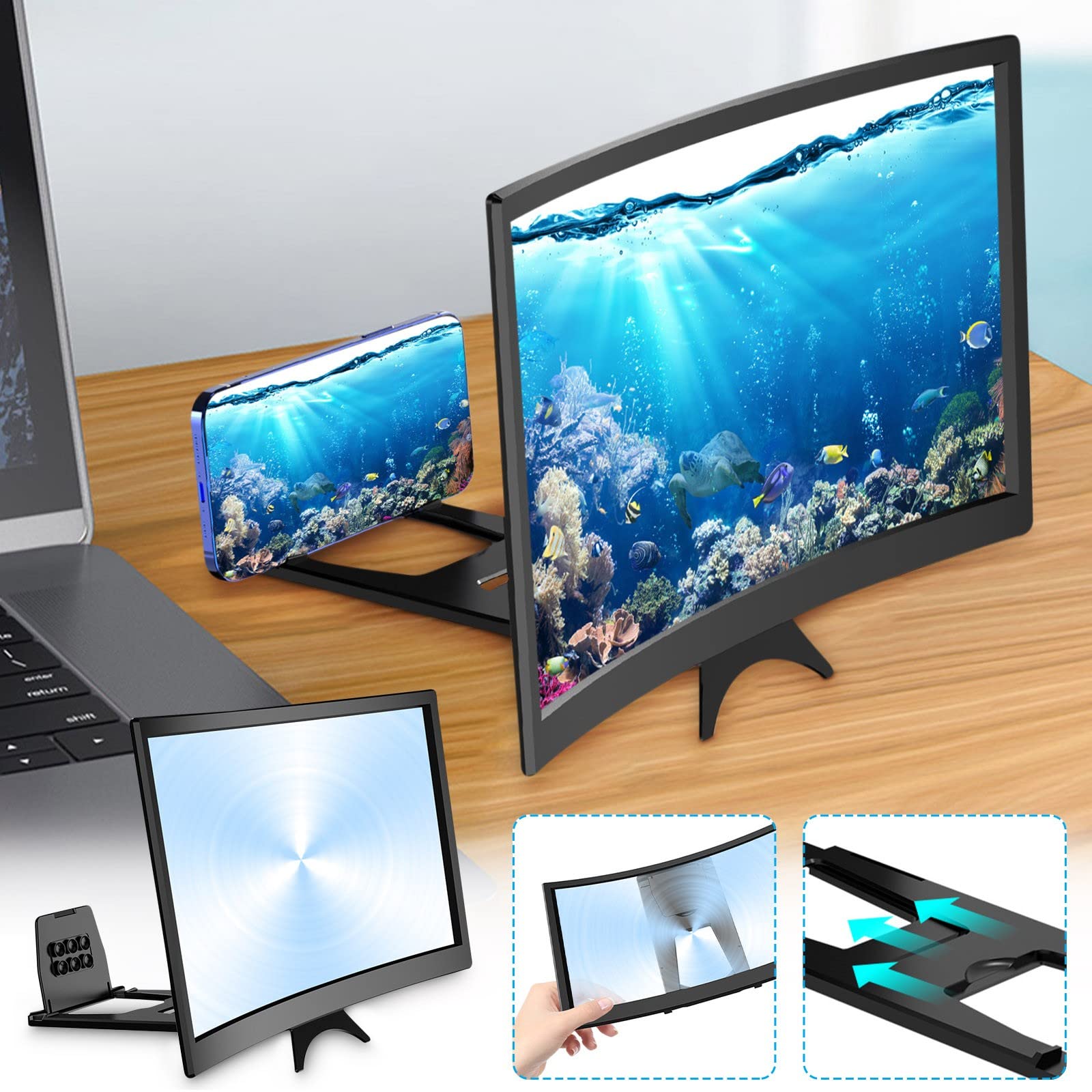 HD Curved Screen Magnifier for Mobile Phone - Foldable Phone Screen Enlarger & Projector for Movies, Videos, Gaming | Perfect for Home Entertainment, Travel, and Enhanced Viewing Experience