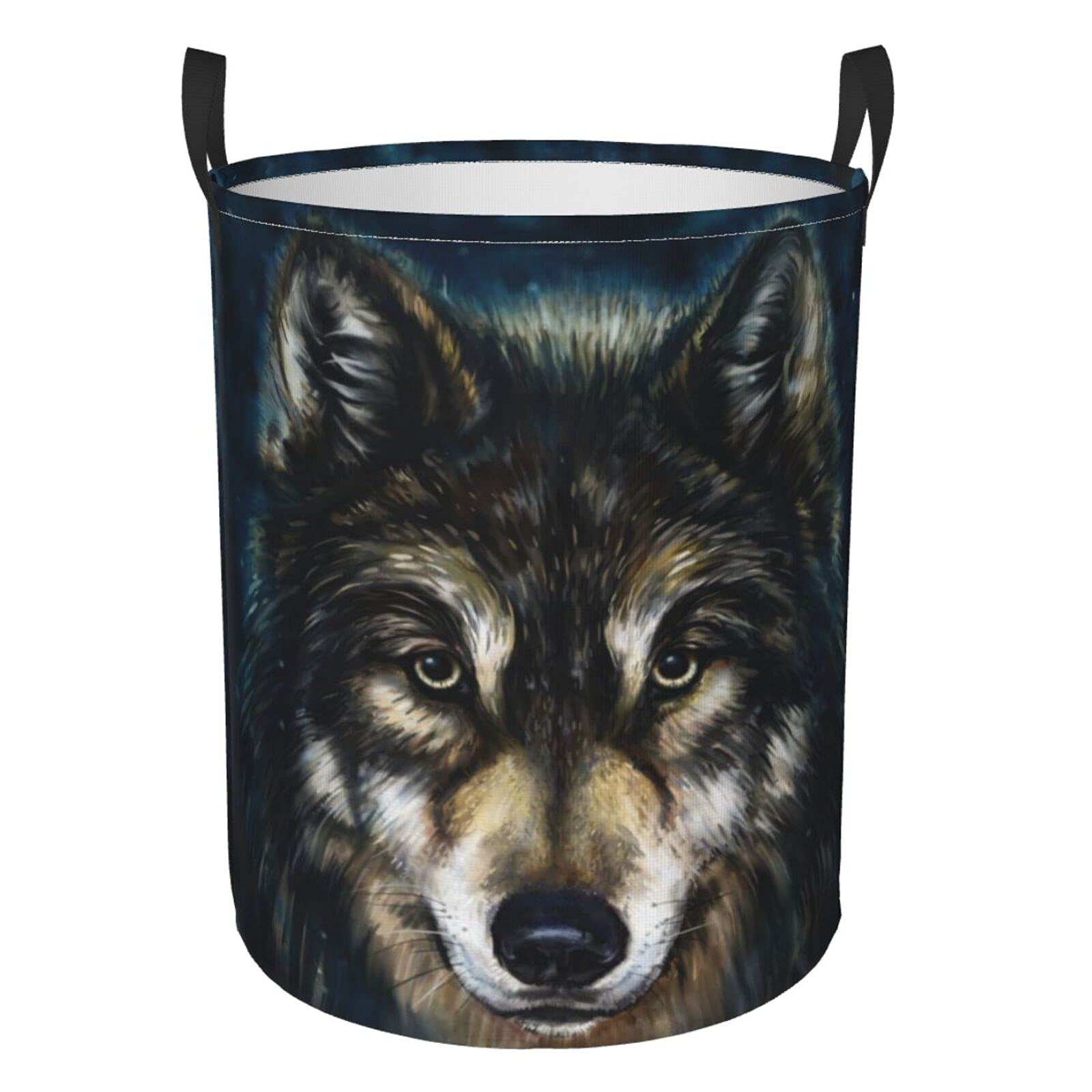 FeHuew Fantasy Wolf Head Collapsible Laundry Basket with Handle - Waterproof Fabric Hamper for Dirty Clothes, Toys & Bathroom Storage - Large Foldable Clothes Bin Organizer for Home, Dorm, Nursery & Laundry Room