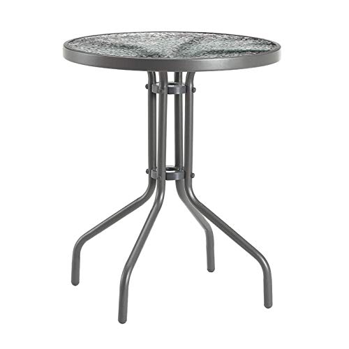 23.5 Inch Outdoor Round Dining Table with Tempered Glass Top - Weather-Resistant Patio Bistro Set for Garden, Poolside & Backyard Dining (Grey)