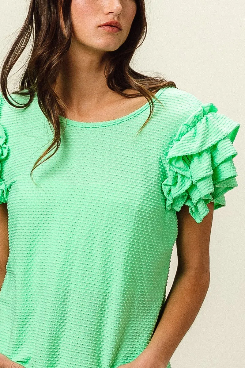 BiBi Women's Birdseye Texture Layered Ruffle Blouse - Trendy Casual & Party Wear Tops for Spring/Summer