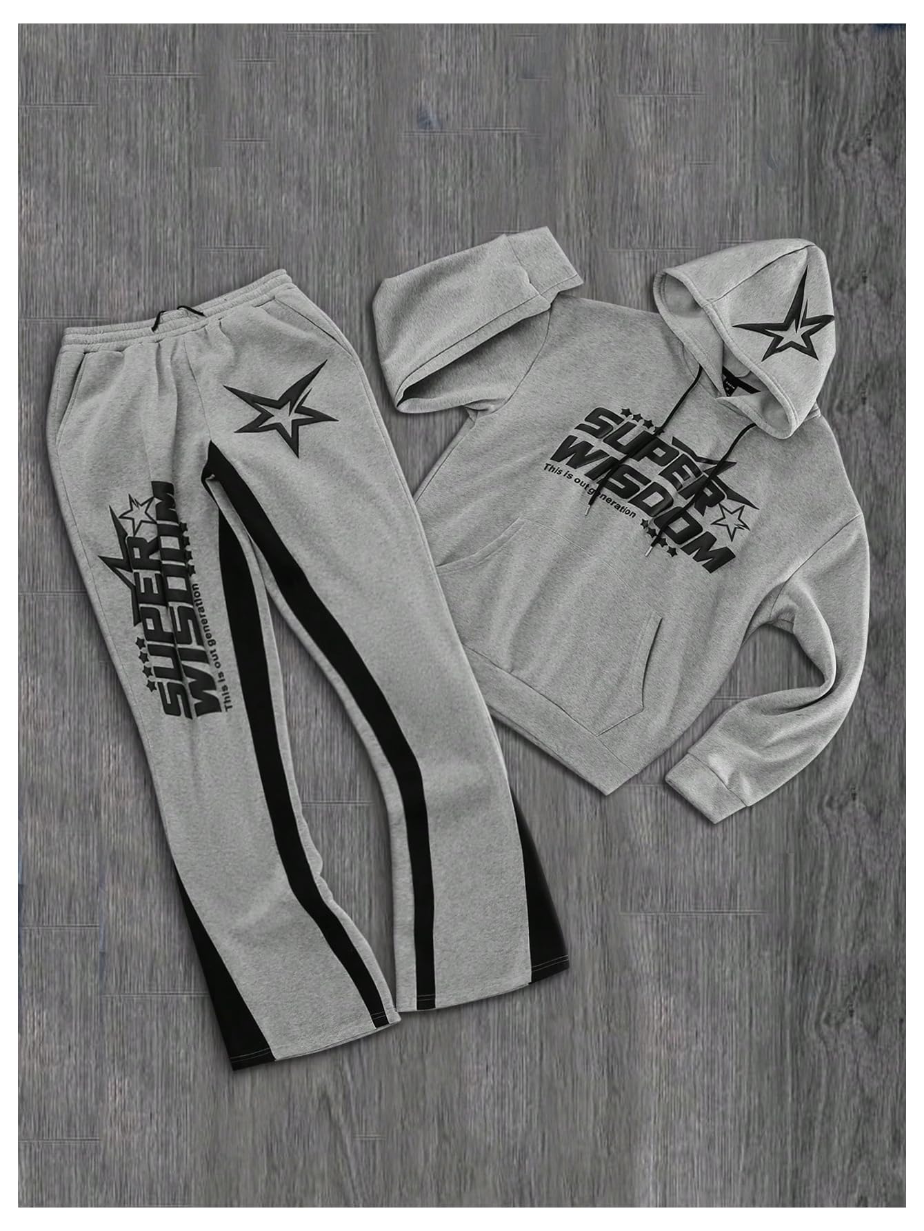 Men's 2-Piece Sweatsuit Set - Long Sleeve Star Print Hoodie & Y2K Stacked Sweatpants | Casual Loungewear for Home, Gym & Streetwear Fashion