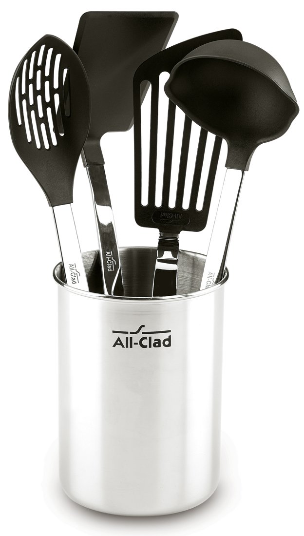 All-Clad 4-Piece Stainless Steel Kitchen Tool Set with Nylon Heads & Caddy - Essential Cooking Utensils for Baking, Grilling & Food Prep - Silver Kitchen Gadgets & Hacks