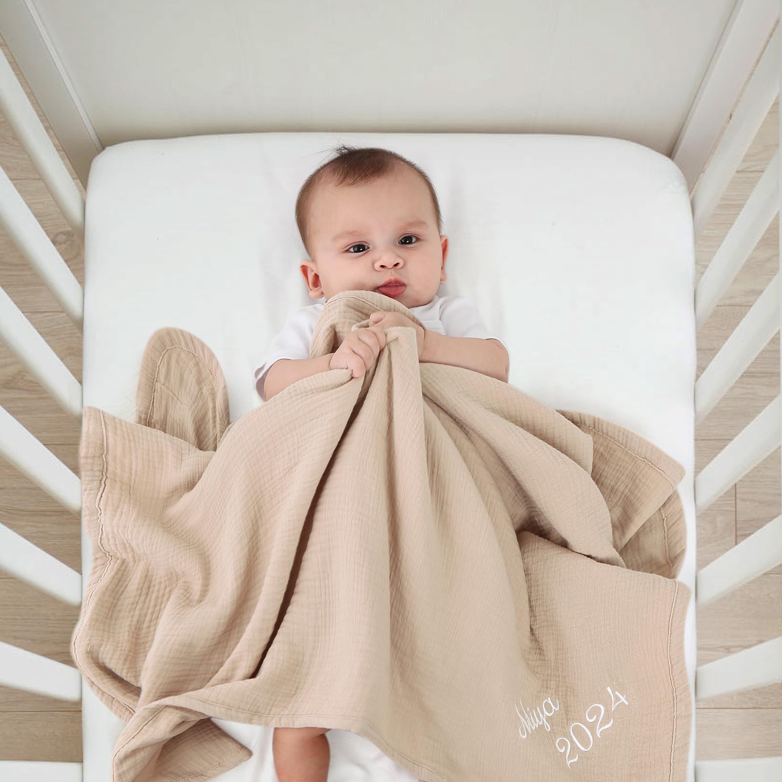 Personalized Baby Blanket - Soft Muslin Embroidered Crib Blanket for Newborns & Toddlers (40