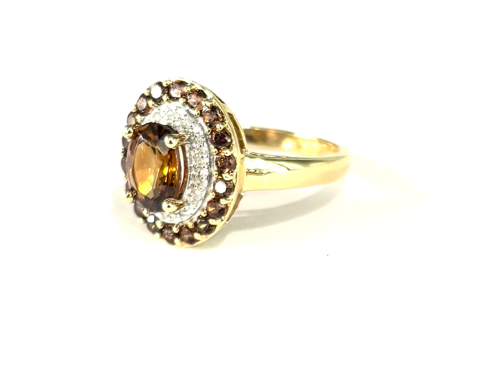 Natural Citrine Double Halo Ring 14K Gold Plated - Elegant Statement Jewelry for Women, Perfect for Engagement, Anniversary & Special Occasions