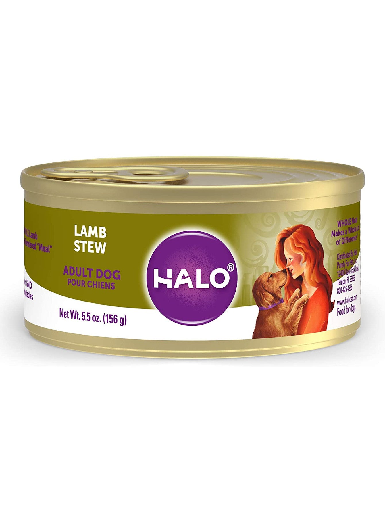 Premium Halo Lamb Stew Wet Dog Food for Adult Dogs - 5.5oz Can, Grain-Free Natural Recipe - Perfect for Mealtime, Training Treats & Senior Dogs with Sensitive Stomachs