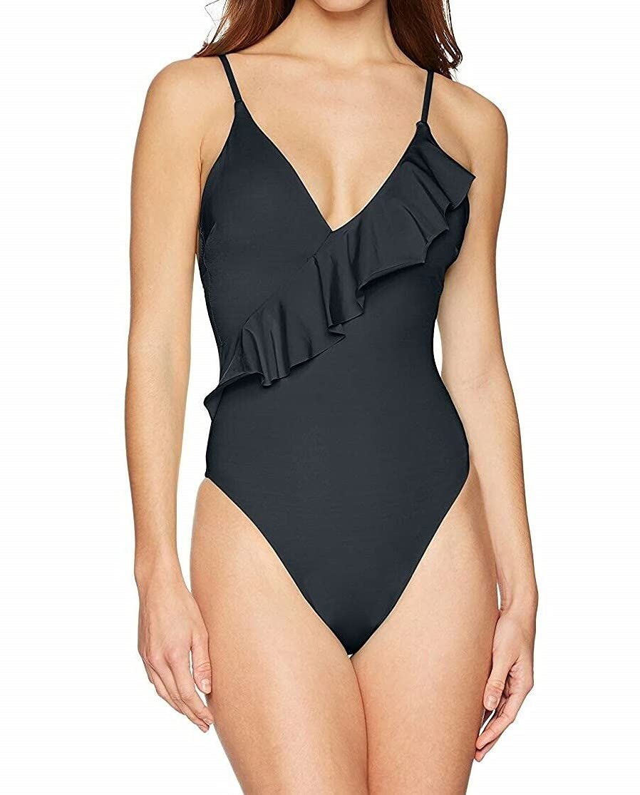 Trina Turk Women's V-Neck Ruffle One Piece Swimsuit - Stylish Swimwear for Beach, Pool & Vacation | Flattering Fit for Summer Swim & Resort Wear