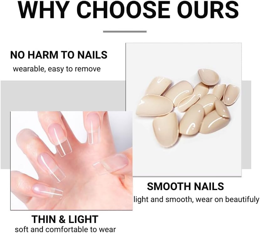 NAILWIND 24-Pack Natural French Short False Acrylic Nails - Full Cover Fake Nails for Women & Girls | Comfortable, Delicate Design | Perfect for Daily Wear, Parties & Special Occasions (N35, 24 Count)