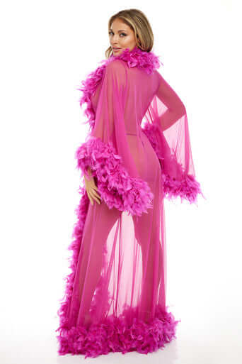 Abby Long Marabou Robe - Soft & Luxurious Feather Trim Loungewear for Women - Perfect for Bridal, Boudoir, and Spa Relaxation