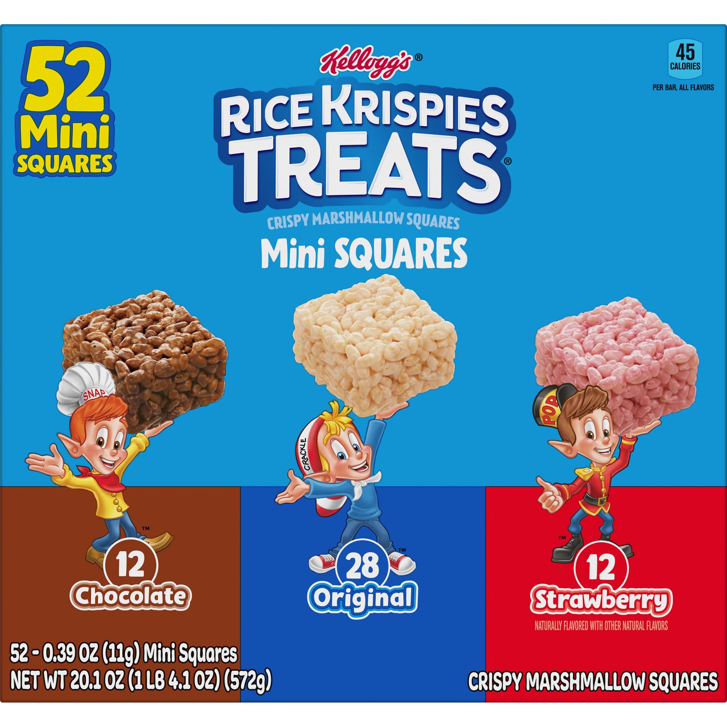 Kellogg's Rice Krispies Treats Mini Crispy Marshmallow Squares - Variety Pack (52 Bars, 20.1oz) - Kids Lunch Box Snacks, After School Treats & Party Favors - Perfect for School, Picnics and Birthday Parties