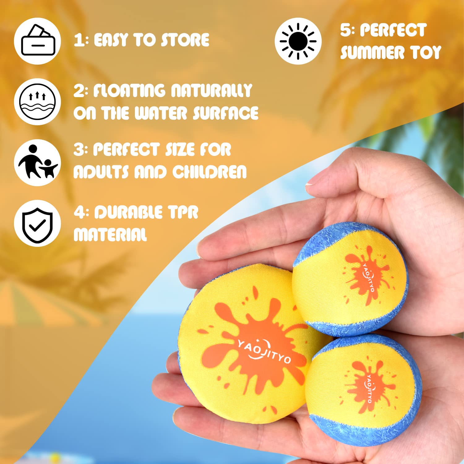 4 Pack Water Skip Balls - Soft & Durable TPR Material Beach Toys for Swimming Pools, Lakes & Ocean - Fun Outdoor Water Games for Kids & Adults - Perfect for Pool Parties, Beach Vacations & Summer Activities