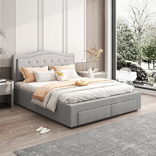 Emily Queen Upholstered Storage Bed with Drawers - Grey Velvet Fabric Platform Bed Frame | Perfect for Small Bedrooms, Guest Rooms & Space-Saving Solutions