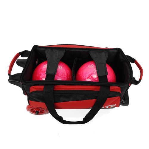 ELITE Deluxe Double Roller Bowling Bag - Heavy Duty Red Bowling Ball Carrier with Wheels for 2 Balls, Shoes & Accessories - Perfect for League Play & Tournament Travel