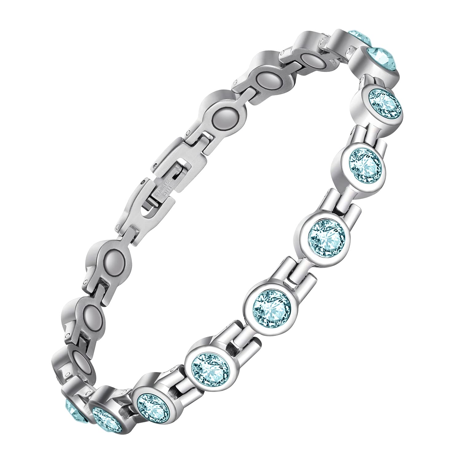 Feraco Magnetic Bracelet for Women - Titanium Steel Therapy Bracelet with Neodymium Magnets & Sparkling Crystals - Adjustable Magnetic Jewelry for Pain Relief, Stress Relief & Fashion - Perfect Christmas Gift for Her, Birthday, Anniversary & Everyday Wear