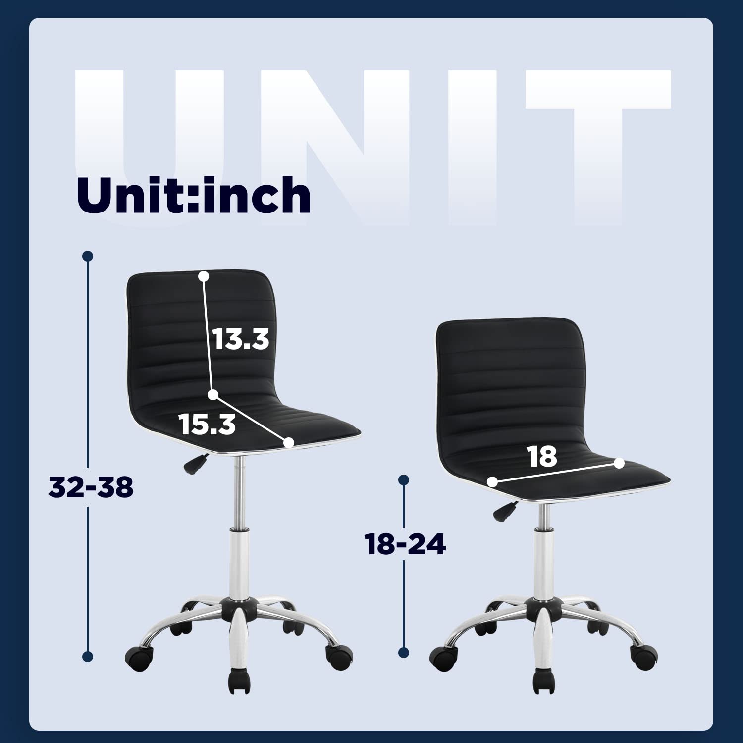 Adjustable Modern PU Leather Task Chair - Ergonomic Desk Chair for Office, Vanity Makeup Room - Black PU Leather Small Desk Chair for Home & Office Use