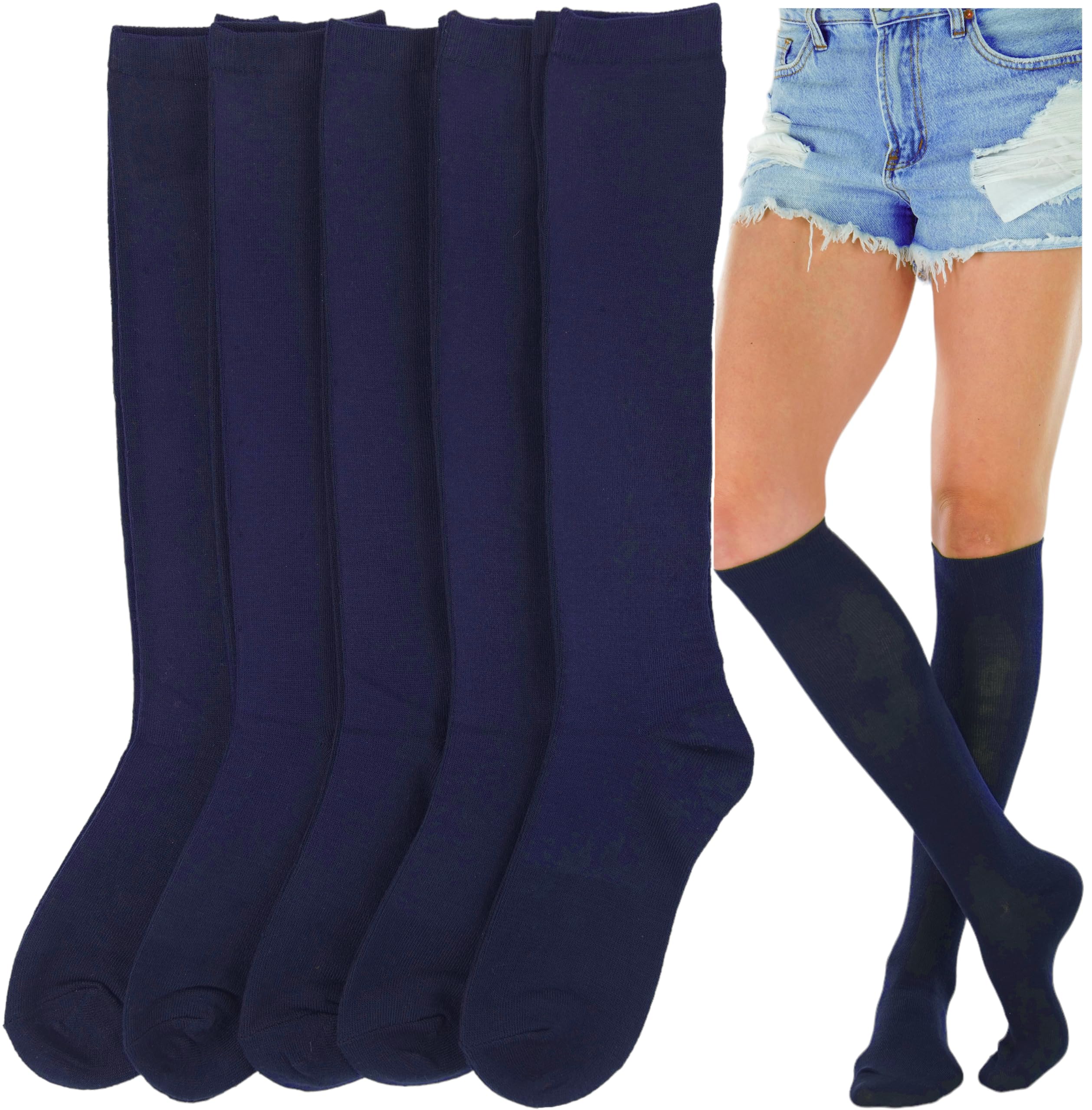 ToBeInStyle Women's Knee High Socks - Pack of 6 or 12 - Soft Comfortable Cotton Blend Socks for Work, Boots & Winter Outfits