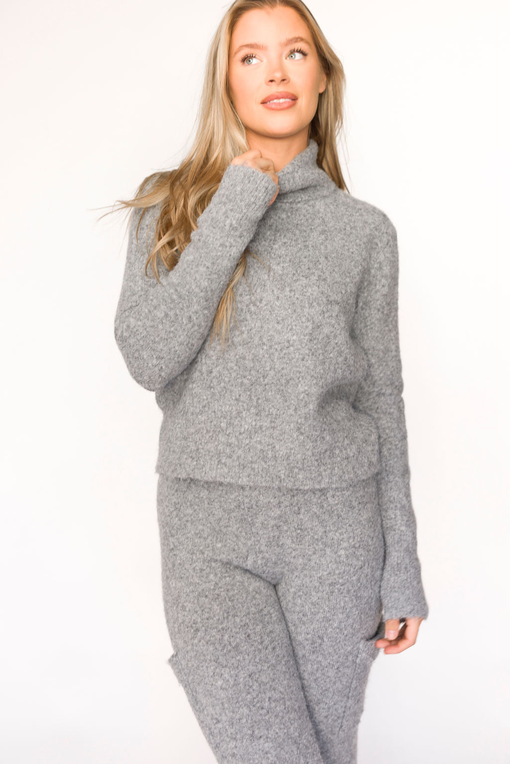 Shae Sweater Top and Pants Set - Soft Heather Grey Loungewear for Women | Cozy Outfit for Home, Yoga & Casual Wear
