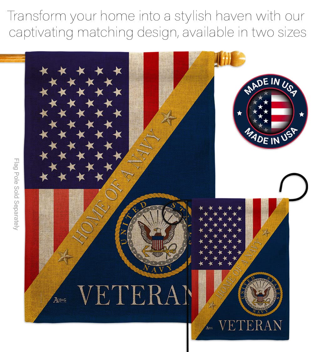 US Navy Burlap Garden Flag Set with Stand - Military Veteran Yard Decor for Patriotic Homes